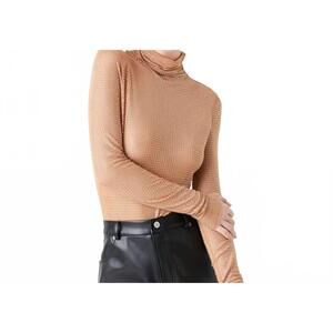 NEW 2.7 AUGUST APPAREL rhinestone mesh long sleeve bodysuit in nude